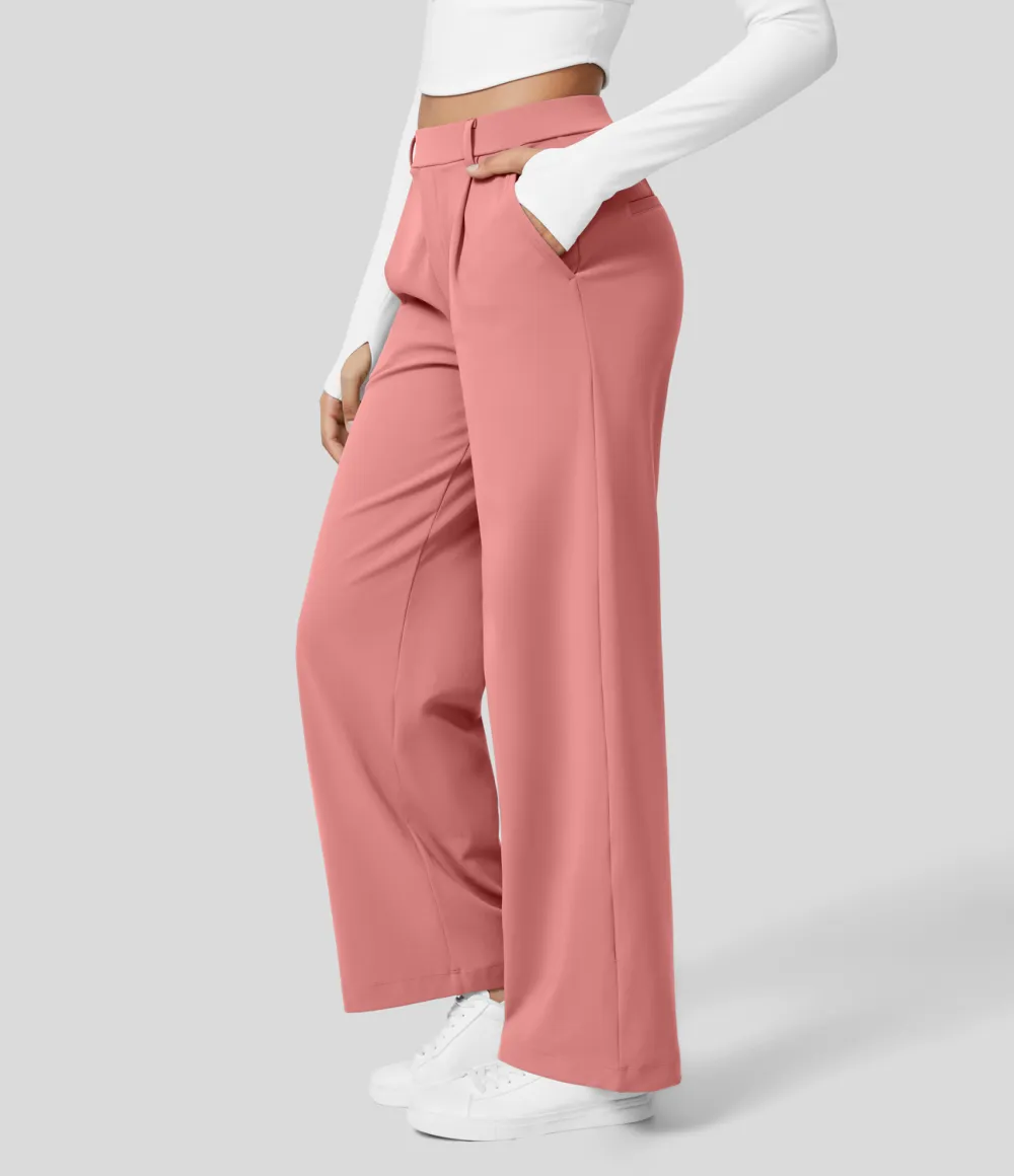 2026🔥  High Waisted Plicated Side Pocket Straight Leg Work Pants
