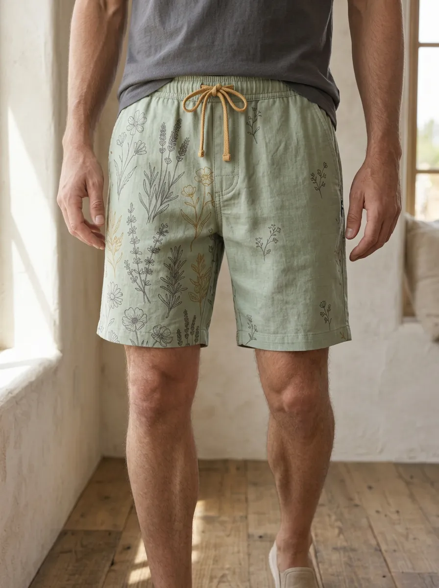 Men's Botanical Nature Wildflower Drawstring Shorts