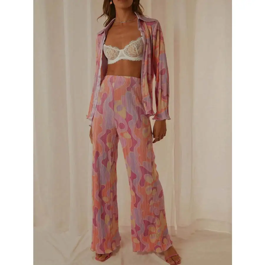 Easy Printed Button Up Shirt and Pants Set