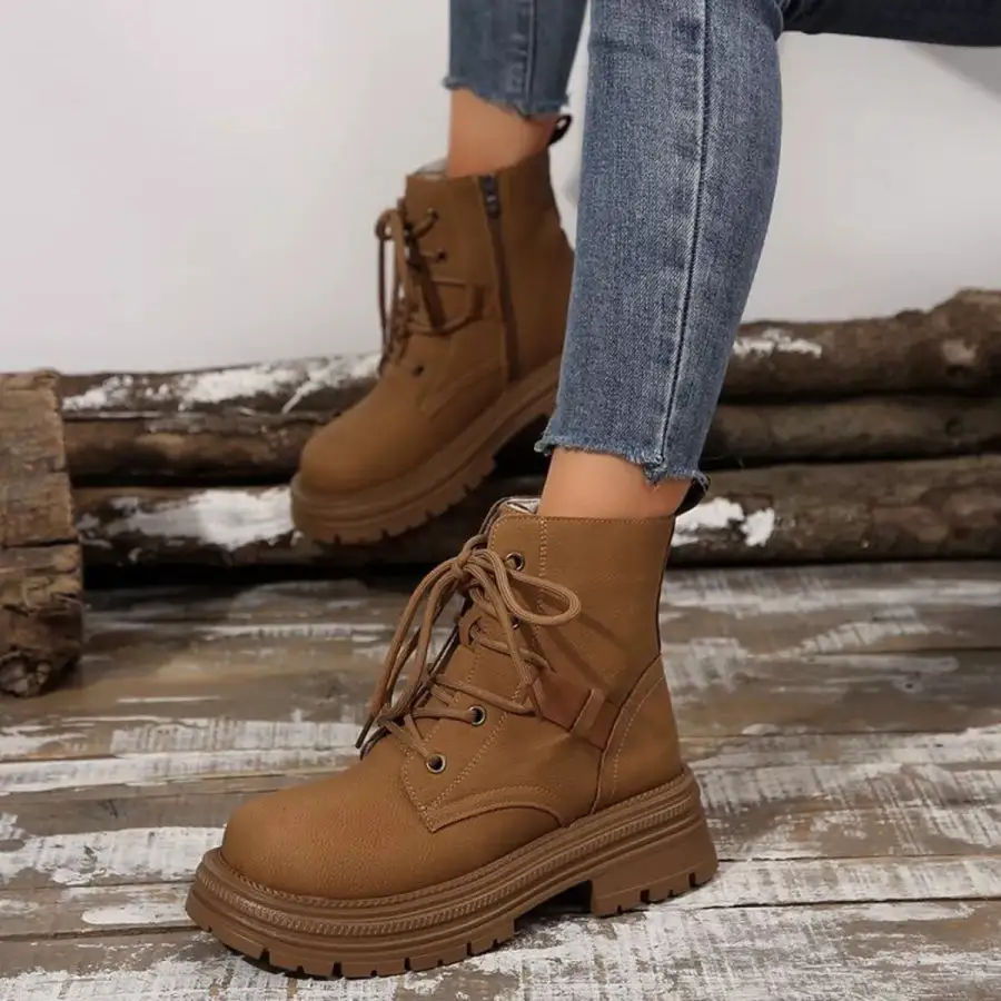 Round Toe Lace-Up Platform Boots