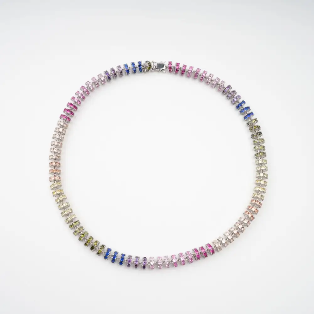 Multicolor Crystal Embellished Sterling Silver Necklace