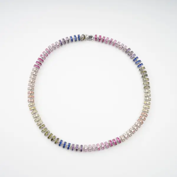Multicolor Crystal Embellished Sterling Silver Necklace