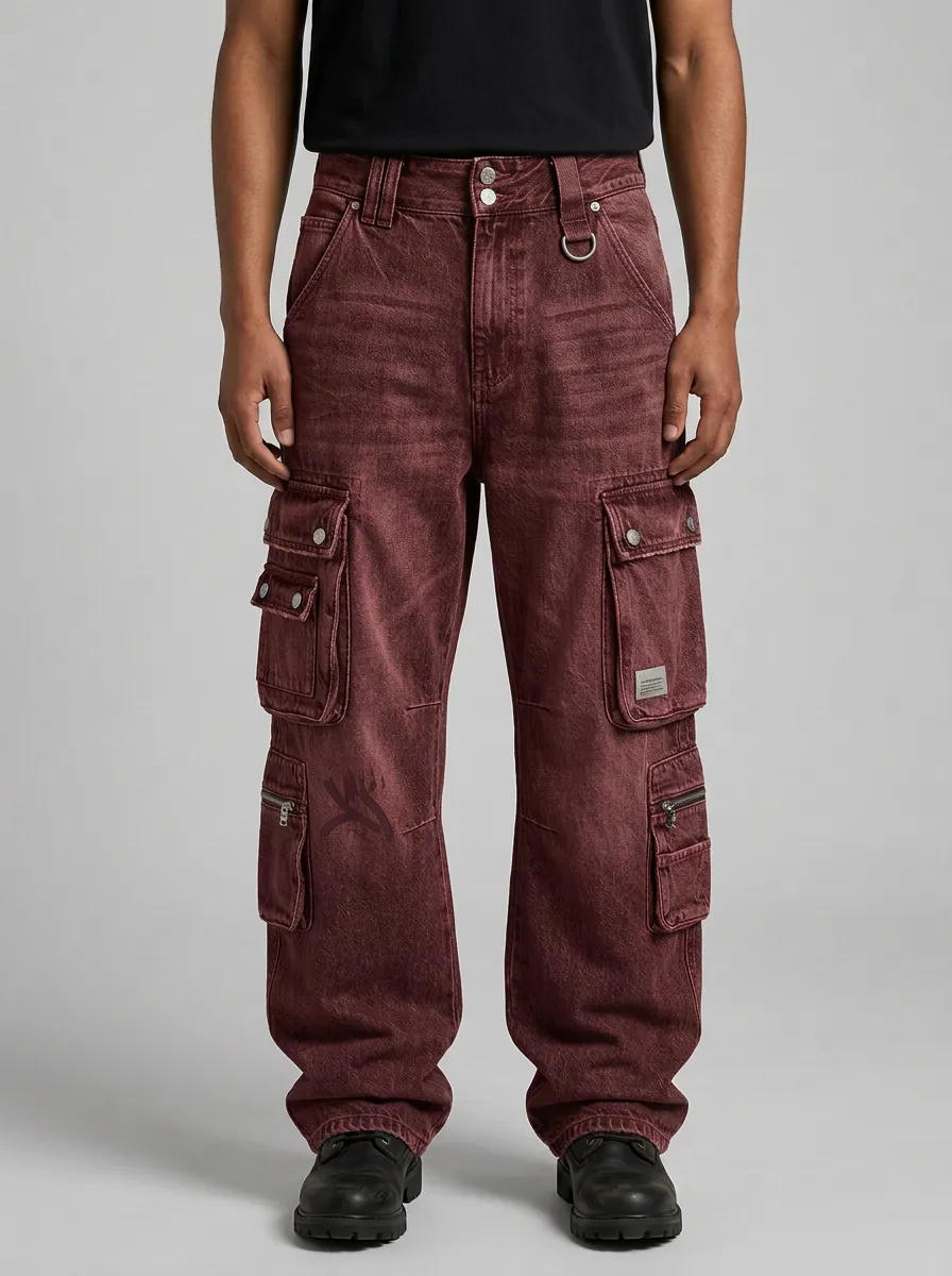 Men's Streetwear Graffiti Washed Denim Graphic Cargo Pants