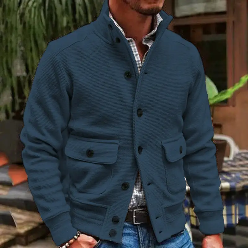 Textured Zip Band Collar Jacket