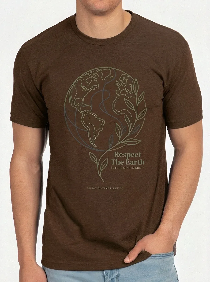 Men's Earth Day Nature Lover Globe Leaf Printed T-shirt