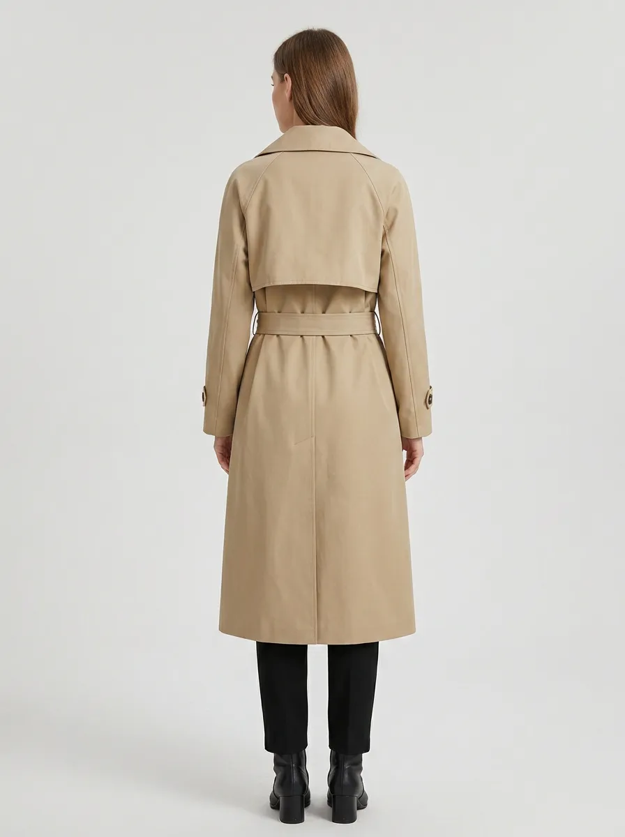 Women's Modern Double-Breasted Belted Classic Long Trench Coat