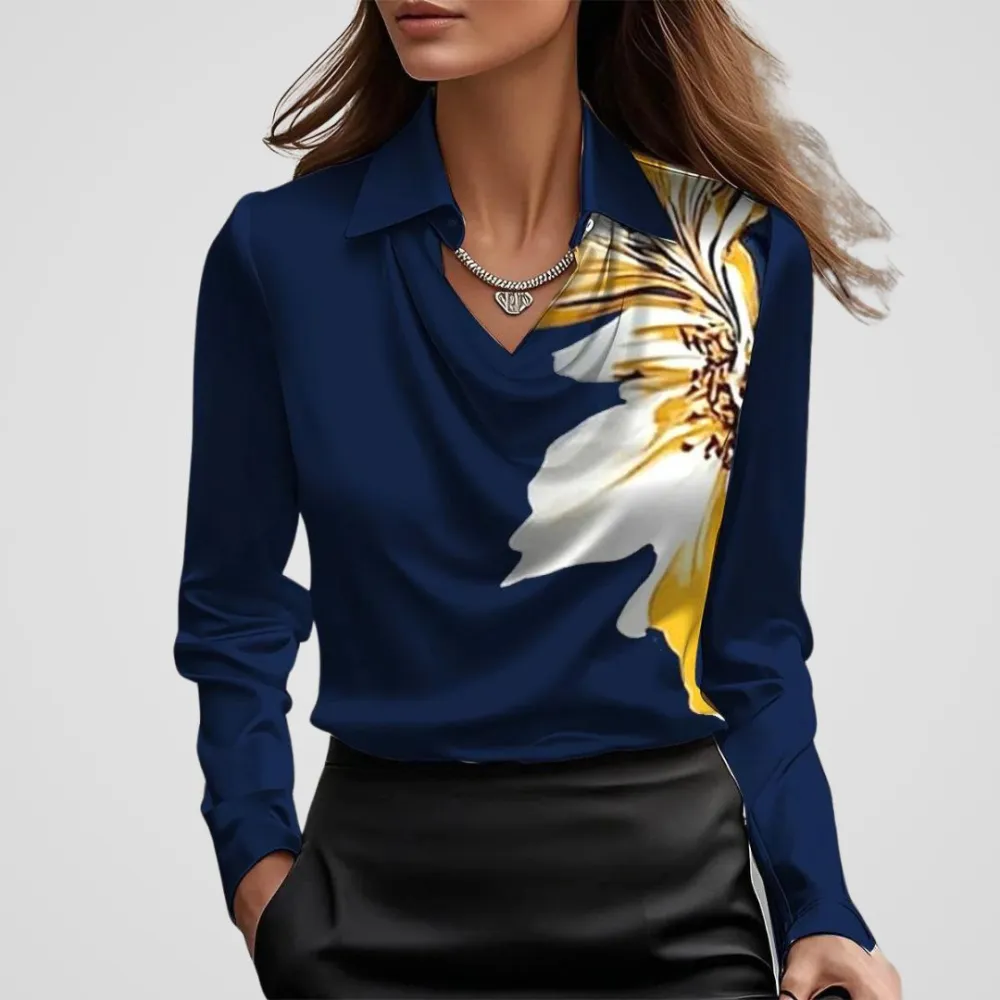  Draped Neck Satin Blouse