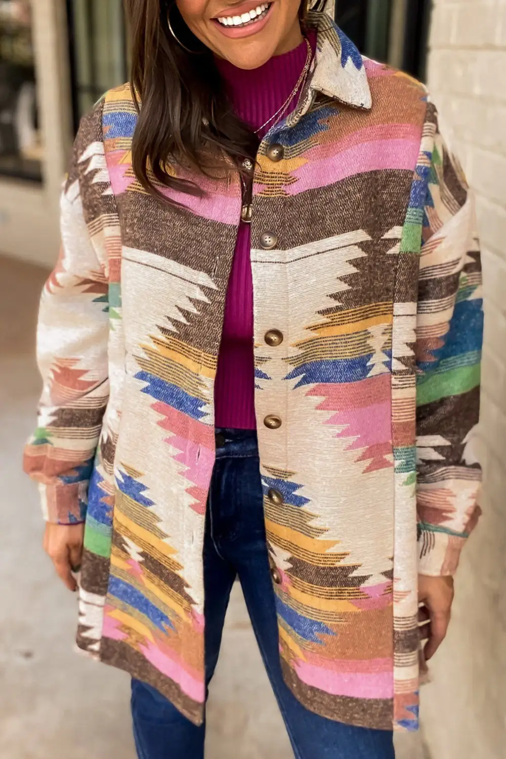 Women's Aztec Print Button Up Shacket