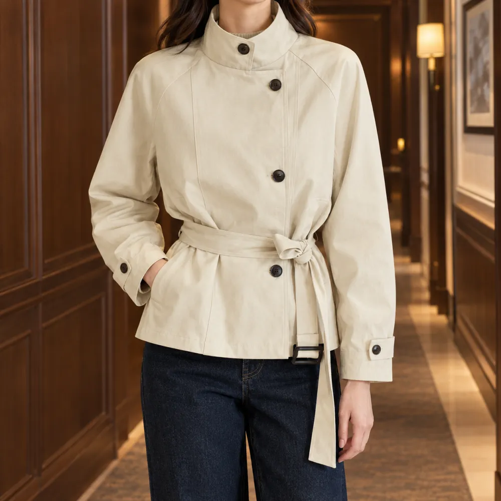 Stand Collar Belted Jacket