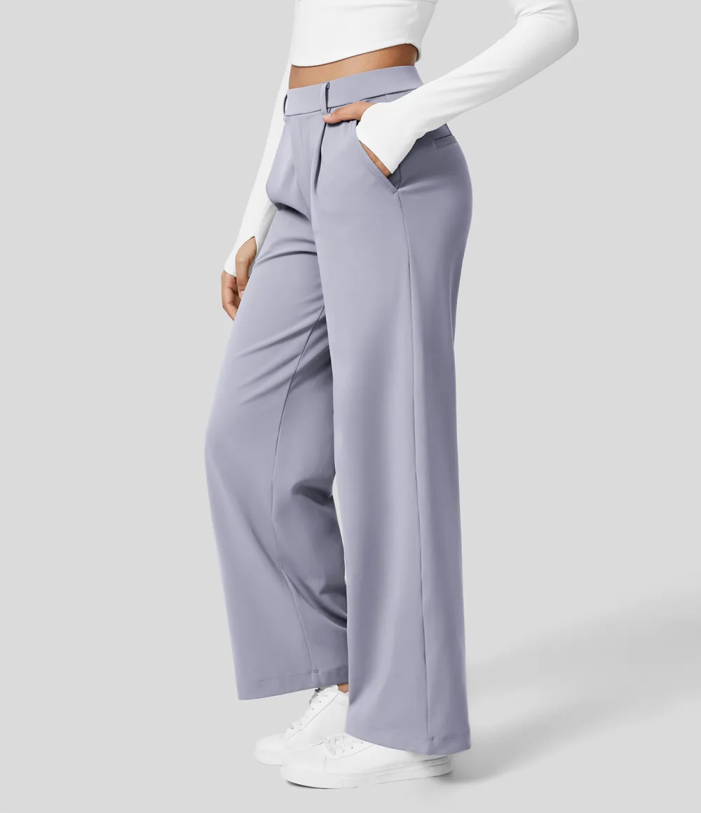 2026🔥  High Waisted Plicated Side Pocket Straight Leg Work Pants