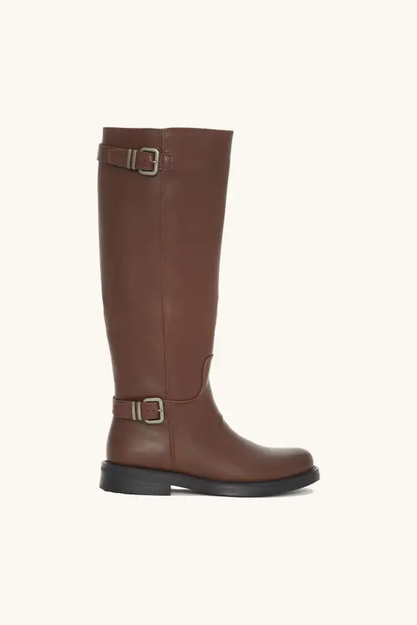 Sleek Metal Buckle Riding Boots