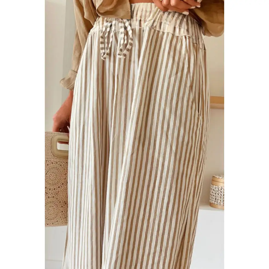 Pocketed Striped Wide Leg Pants