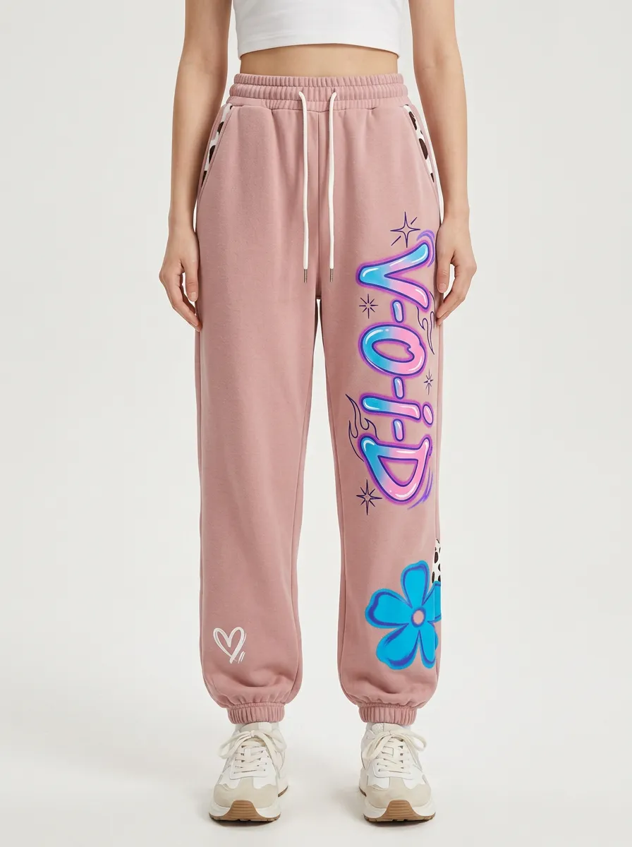 Women's Streetwear Void Graffiti Flower Printed Joggers