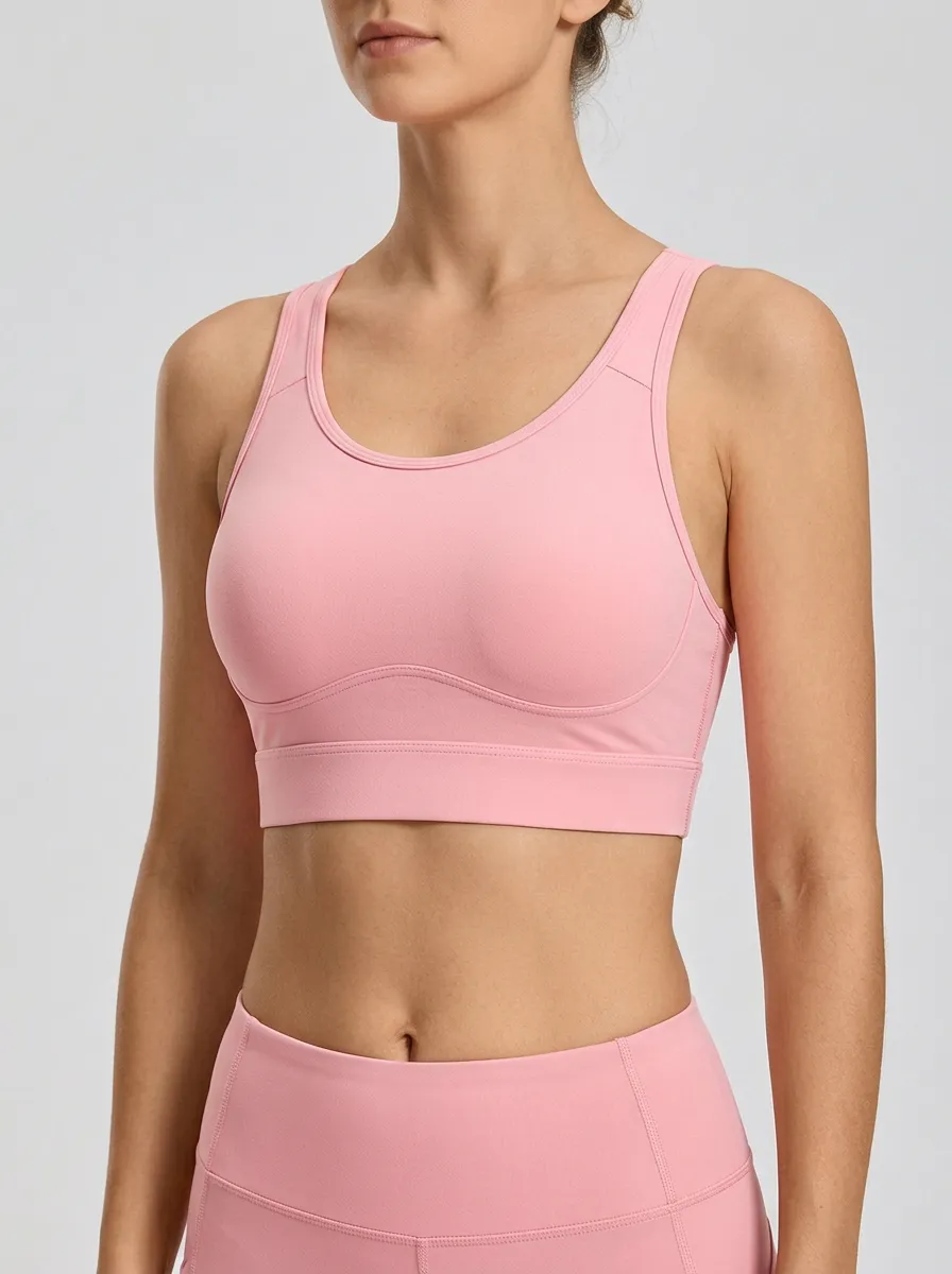 Women's Scoop-Neck Chest-Contour Chest-Seam Wide-Strap Flat-Band Sports Bra