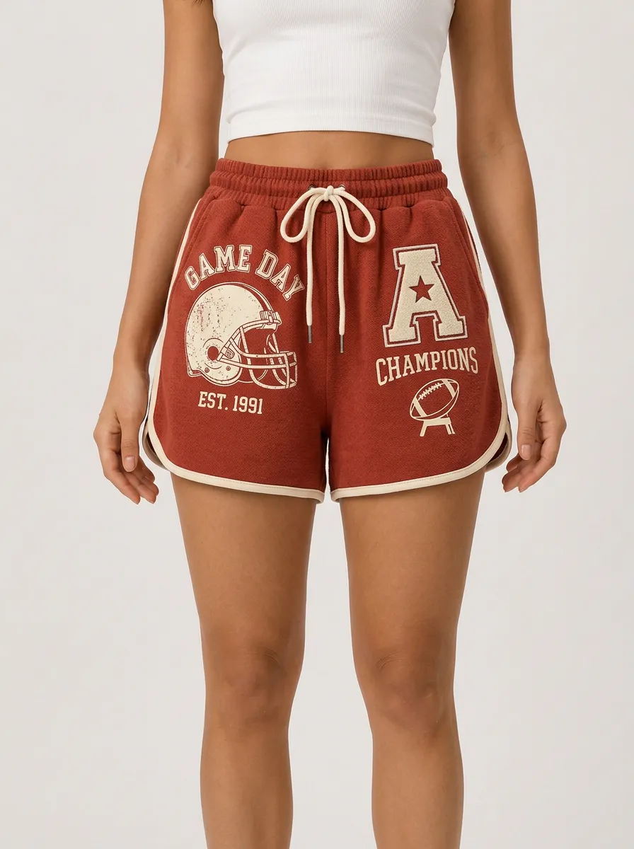 Women's Football Game Day Helmet Champions Printed Shorts