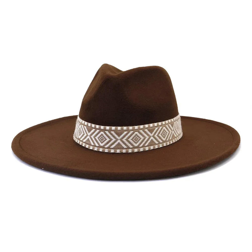 Big Brim Peach Heart Top Aztec Pattern Belt Jazz Hat