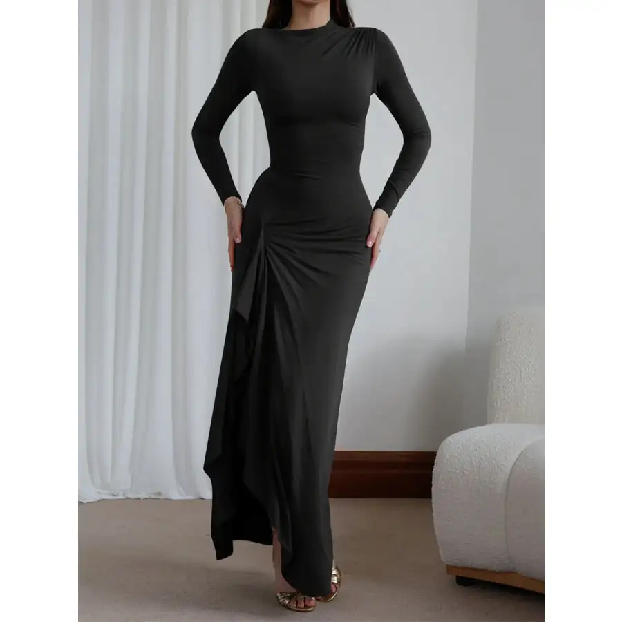 Soft Ruched Long Sleeve Maxi Dress
