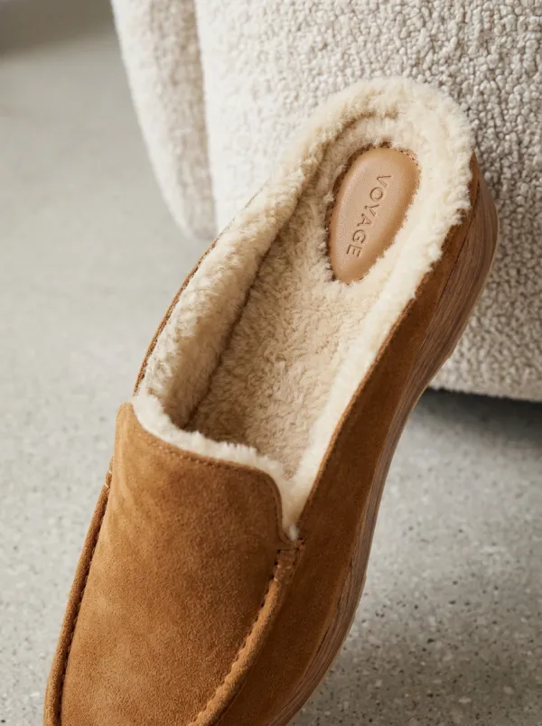 Faux Fur Lined Suede Wood Platform Loafers