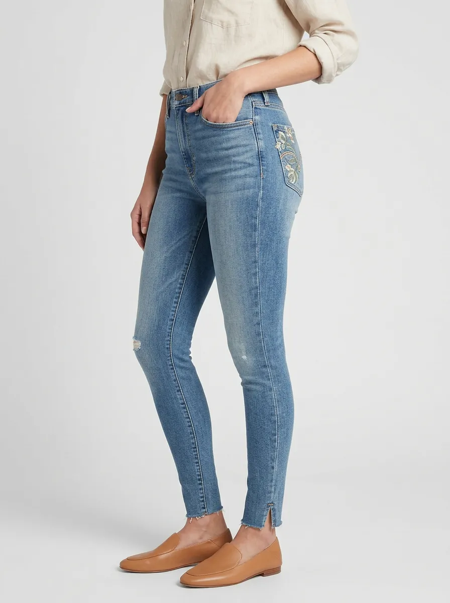 Women's Atlas Floral Embroidery Pocket Printed Slim Jeans