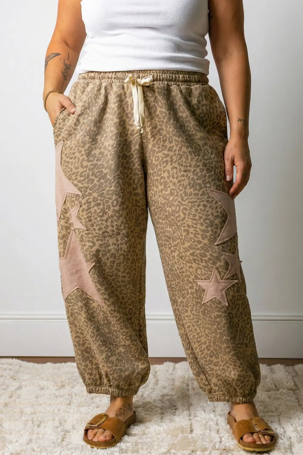 Draped Leopard Print Pants