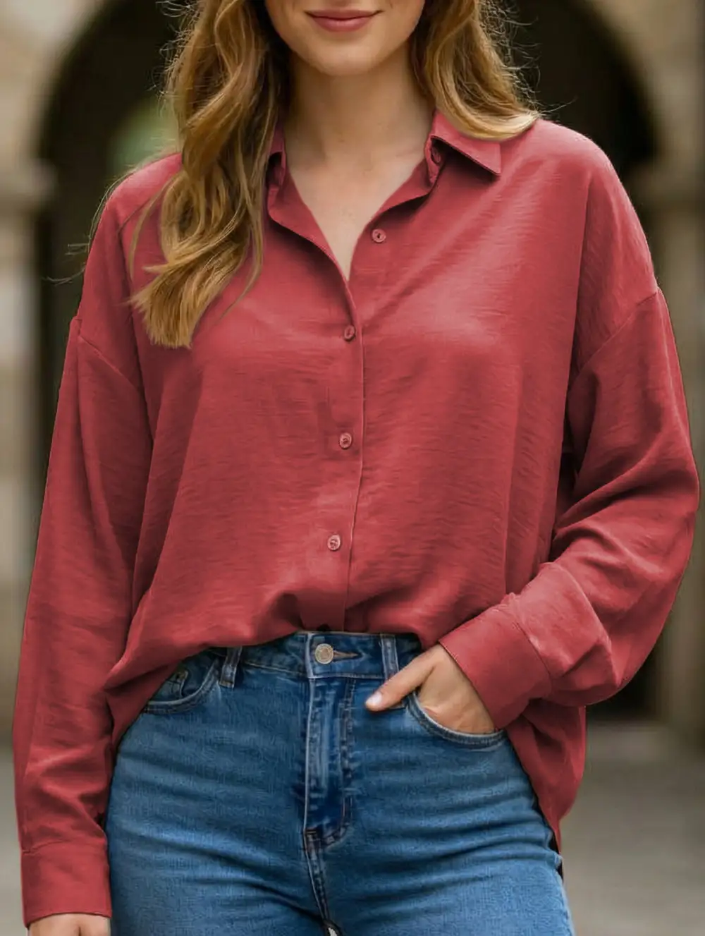 Soft Drape Collared Button-Down Shirt