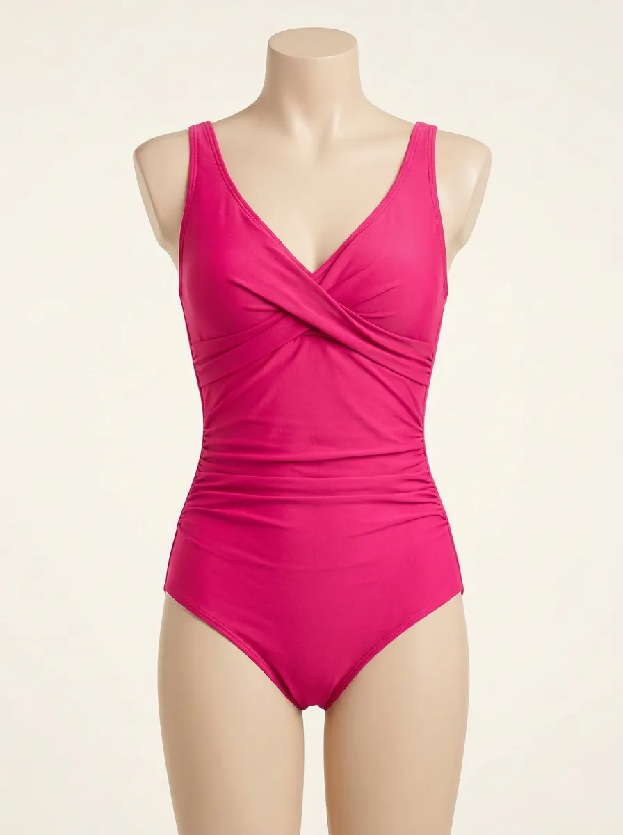 Sleek V-Neck Ruched One-Piece Swimsuit