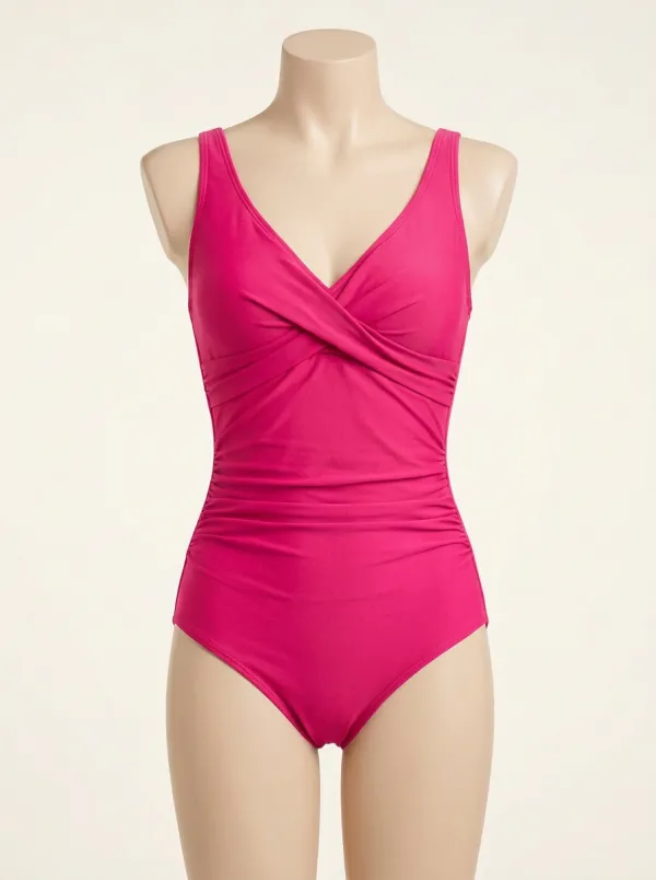 Sleek V-Neck Ruched One-Piece Swimsuit