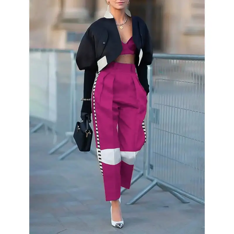 Contemporary High Waisted Contrast Color Pants Trousers
