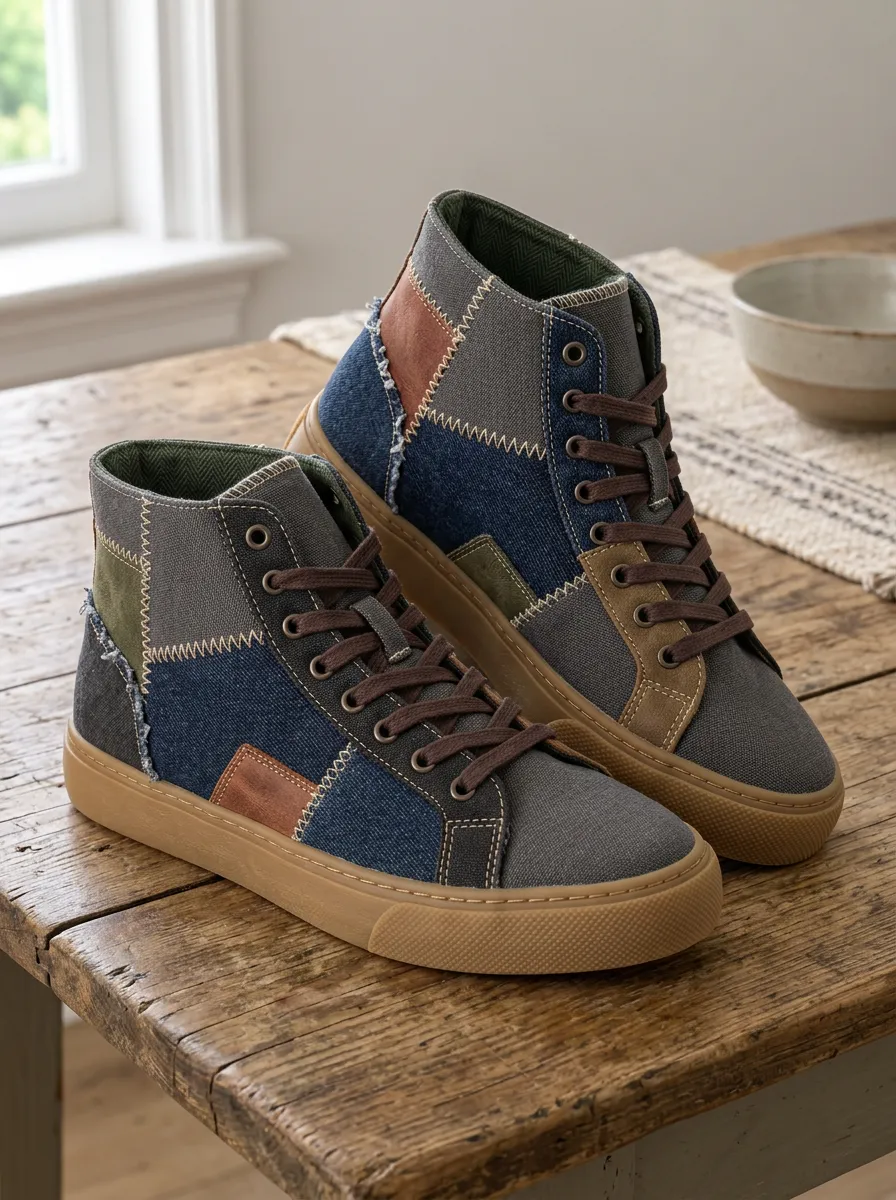 Men's Vintage Patchwork Denim Stitched Printed Canvas Shoes