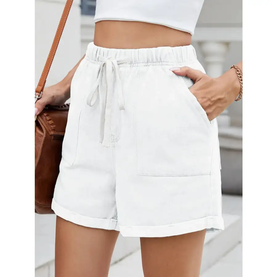 Casual Drawstring Pocketed Denim Shorts