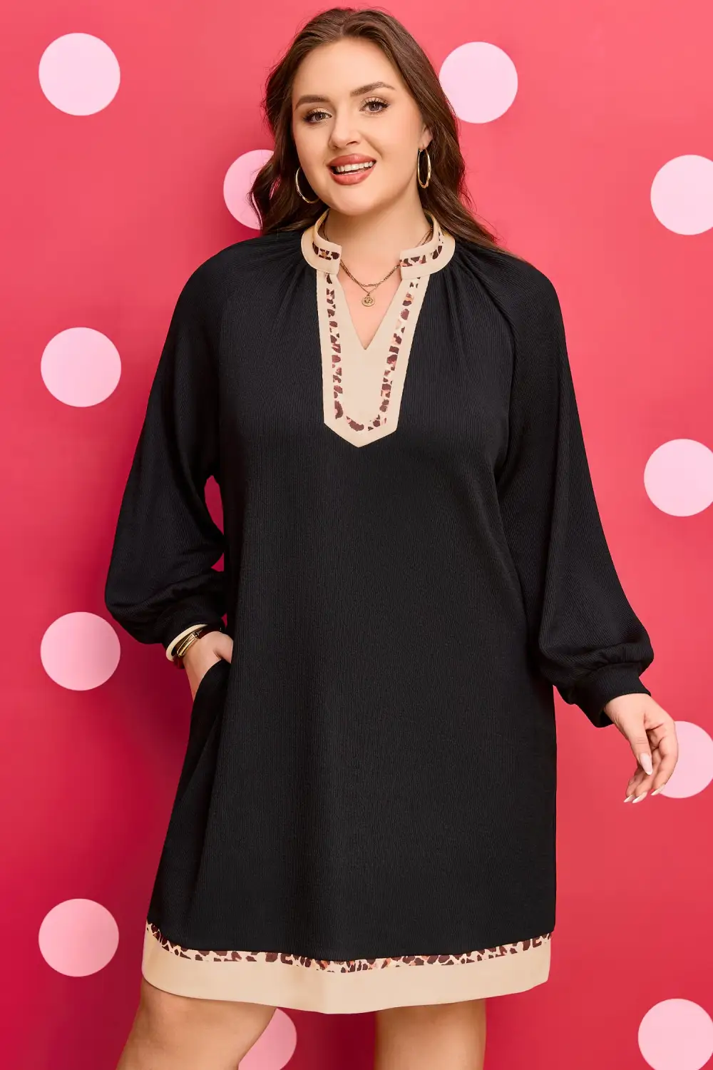 Clean Line Animal Print Patchwork Ribbed Dress