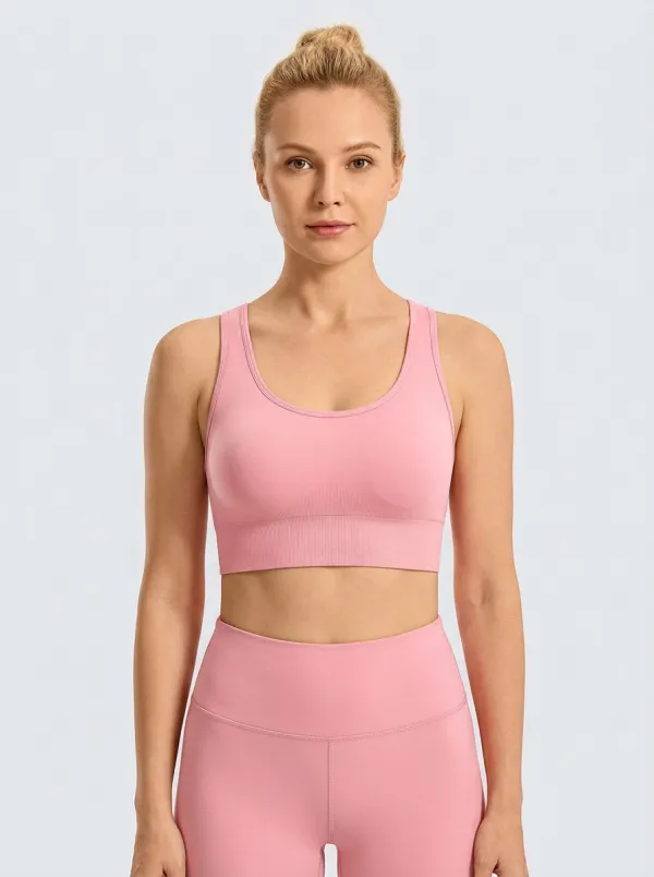 Women's Scoop-Neck Racerback Ribbed Seamless Wide-Strap Sports Bra