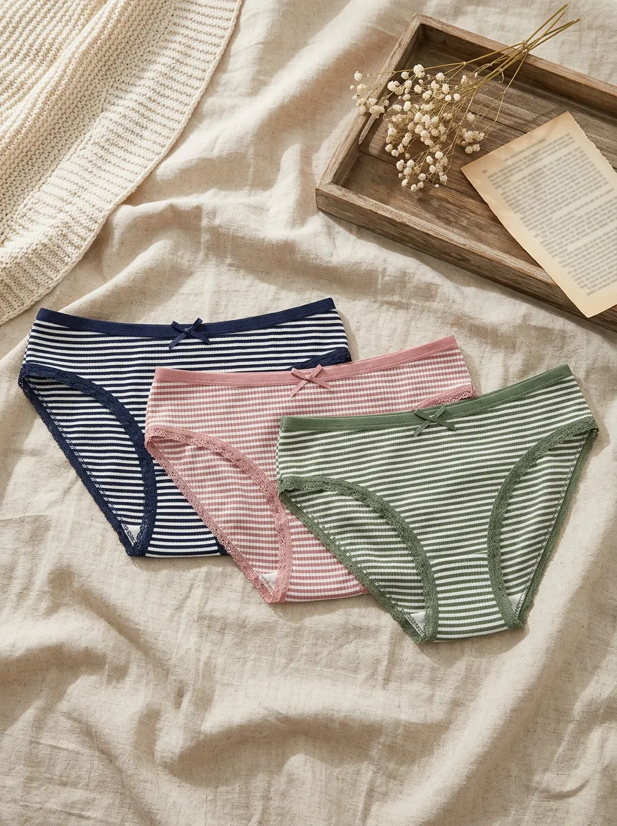 Women's Casual Everyday Striped Printed 3-Pack Panties
