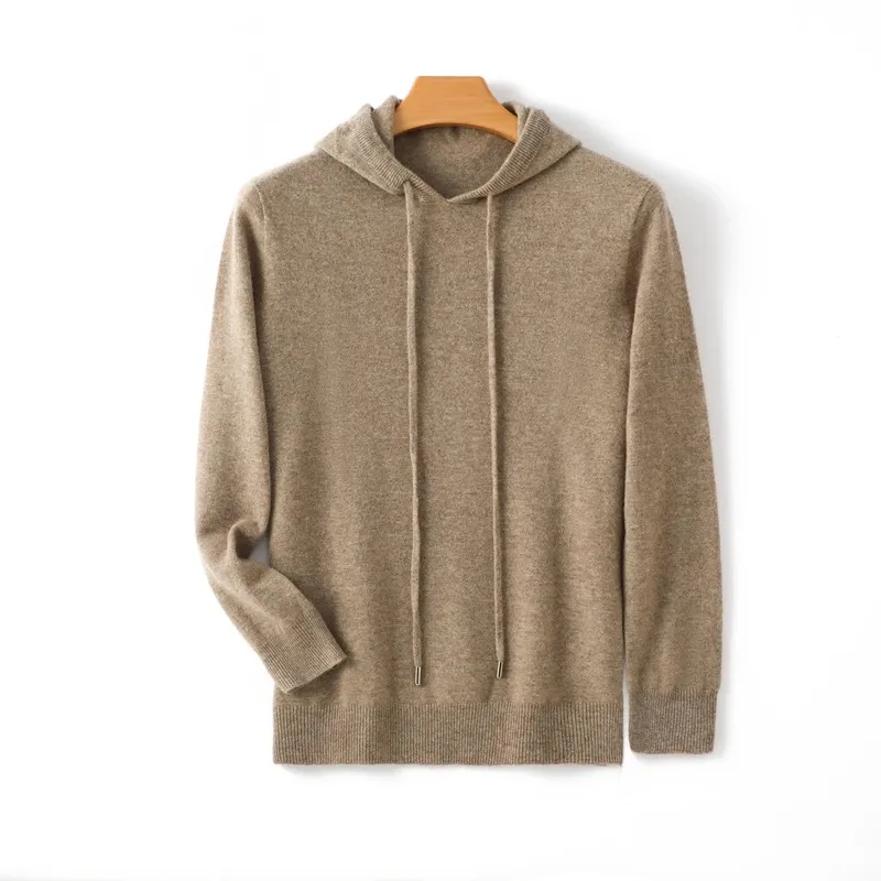 Hooded Wool Crewneck Thick Knit Men's Sweater