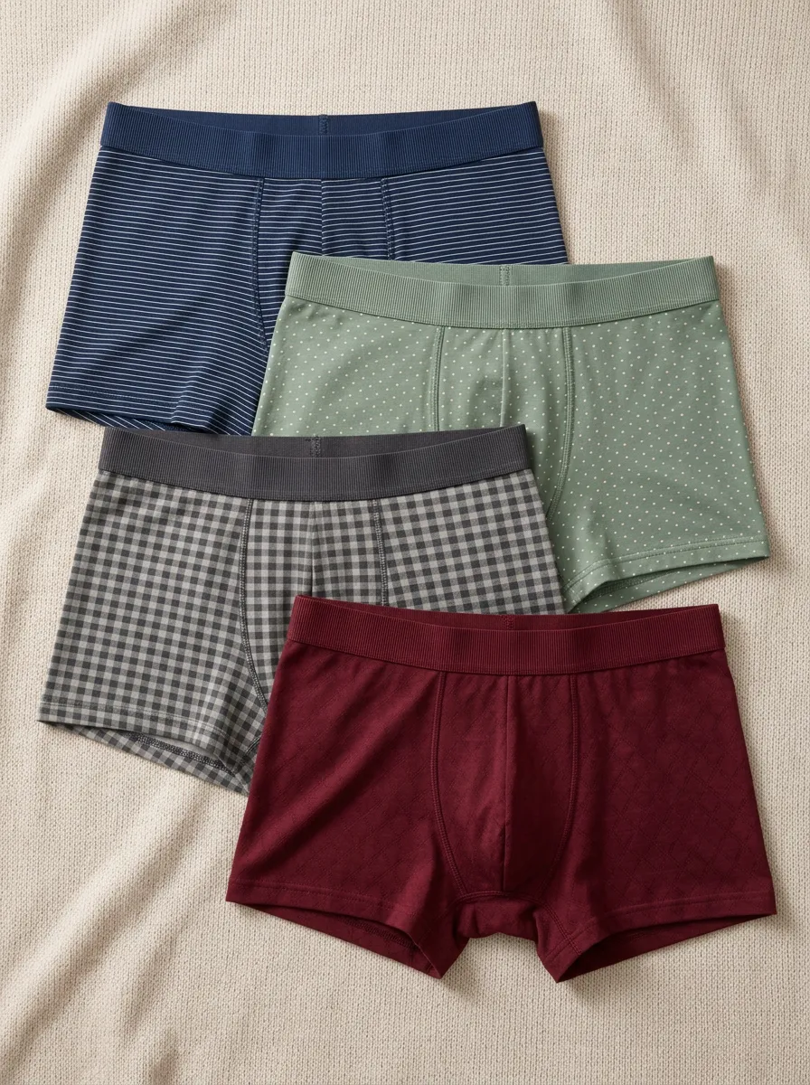 Men's Multi-Pattern Striped Polka Dot Plaid Printed Boxer Briefs 4-Pack