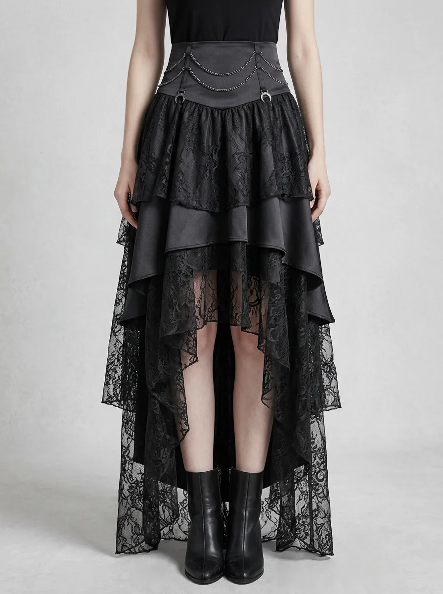 Midnight Lace High-Low Chain Look Women's Gothic High-Low Skirt