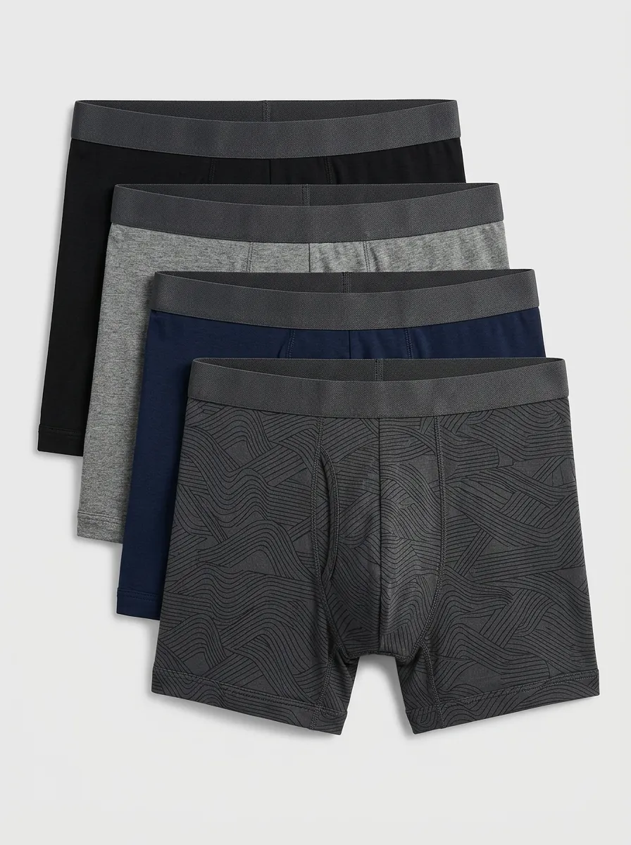 Refined Geometric Printed Finish Men's Four Pack Boxer Briefs