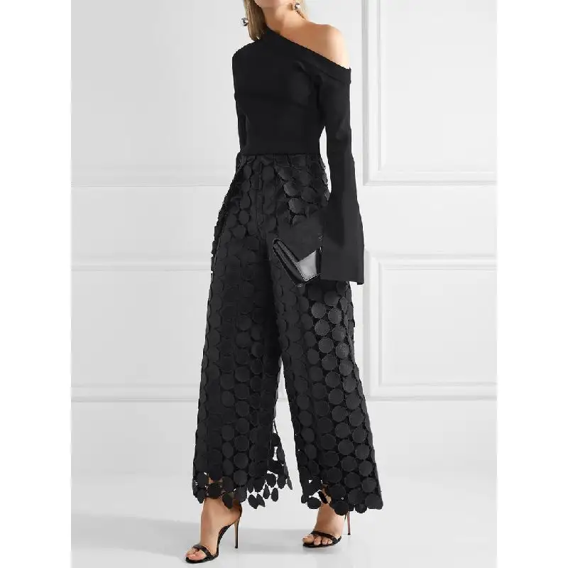 High Waisted Wide Leg Hollow Polka Dot Pants Trousers