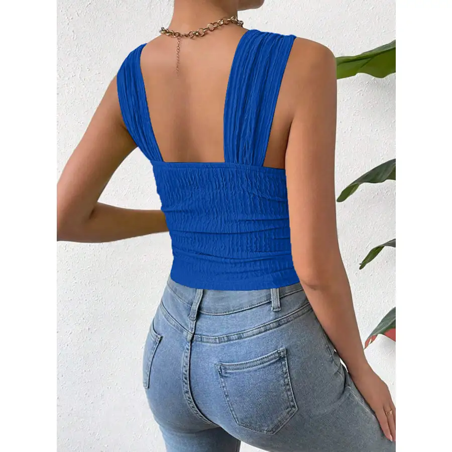 Textured Square Neck Wide Strap Tank