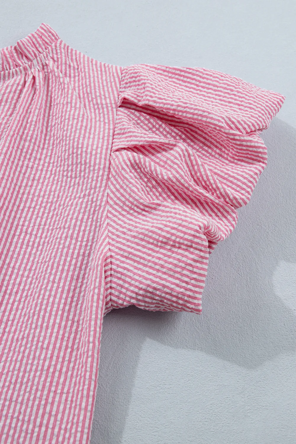 Rose Stripe Short Bubble Sleeve Blouse