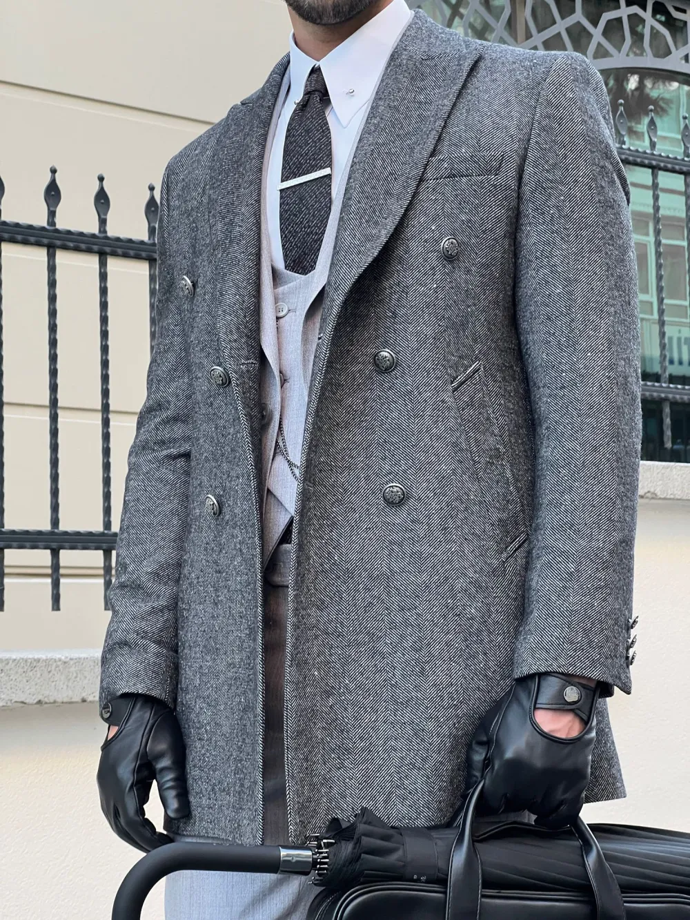 Refined Double Breasted Slim Fit Wool Tailored Coat