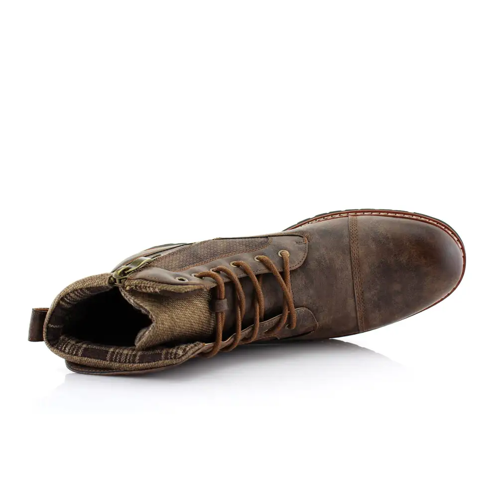 Faux-Leather Burnished Lace-Up Combat Boots