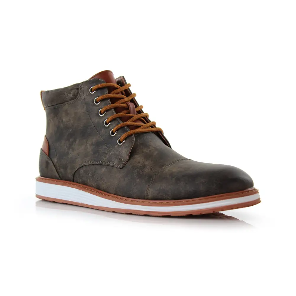 Faux-Leather Lace-Up Textured Chukka Boots