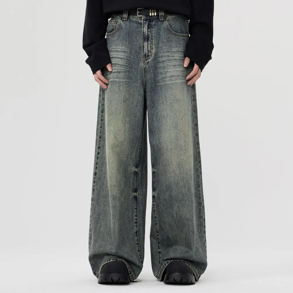 Utility Inspired Straight Leg Whiskered Denim Jeans