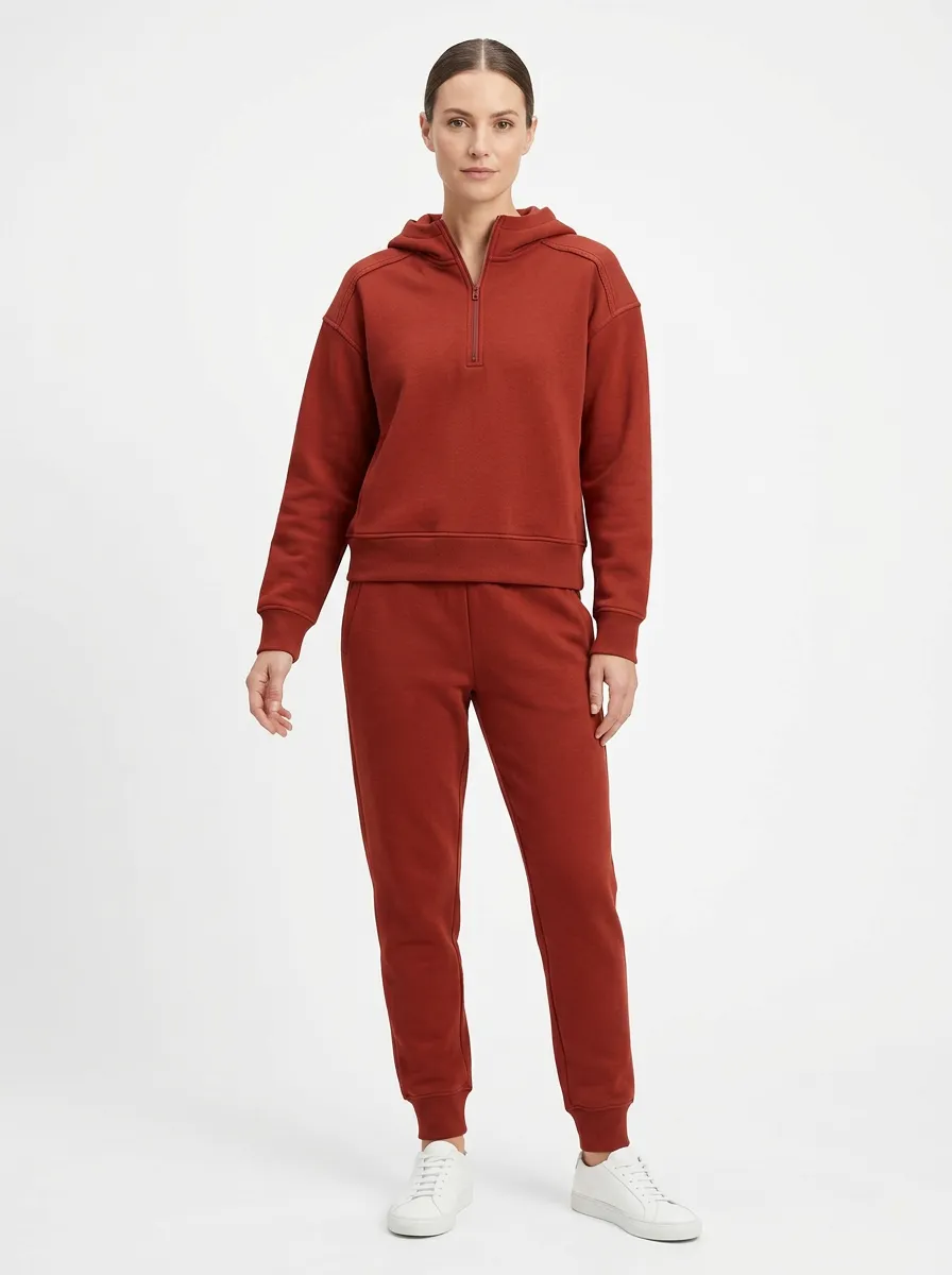 Women's Rust Chest-Seam Quarter-Zip Hoodie and Jogger Set