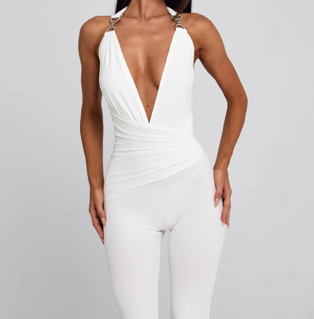 White Plunge Halter Jumpsuit