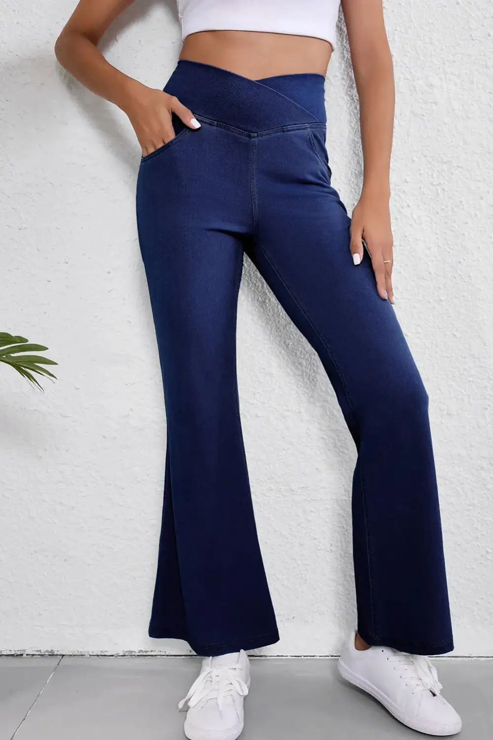 Asymmetric Waist Flared Detail Denim Jeans