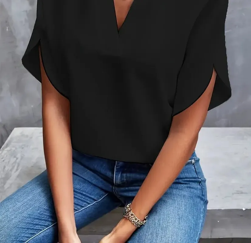 V-Neck Short Sleeve Blouse