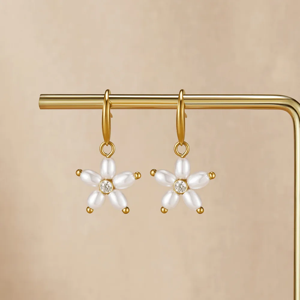 Flower Pearl Drop Earrings