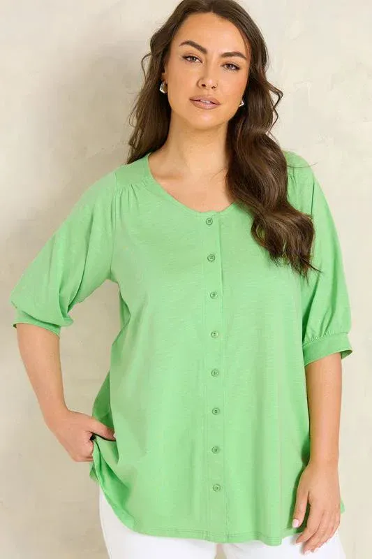 Green Short Sleeve Cotton Top
